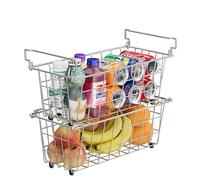 iPEGTOP Chest Freezer Organizer Bins - 2 Pack Stackable Stainless Steel Wire Pantry Bin Baskets, Sort Frozen Food, Kitchen Organization, Get Food Easily with Fold-down Handle