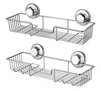iPEGTOP Suction Cups Compact Shower Caddy Bath Shelf with Hooks, Rustproof Stainless Steel Rectangle Storage Basket for Bathroom Kitchen Organizer, 2 Pack
