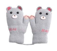 IPENNY Boys Girls Cute Bear Winter Mittens Thick Fleece Lined Knit Gloves with Neck Hang String Full Finger Warm Ski Gloves Cold Weather Outdoor Hand Warmer Wear for Kids Ages 3 to 4
