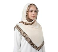 IPENNY Breathable Chiffon Hijab with Leopard Trim Long Headscarf Shawl Wrap for Muslim Islamic Soft Neck Head Neck Covering for Arab Middle East Dubai Palestinian Muslim Women (Beige)