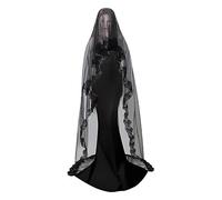 IPENNY Bridal Black Veil Long Tulle Lace Wedding Bridal Veil With Metal Comb Gothic Sequined Glitter-Speckled Cathedral Veils Halloween Party Ghost Vampire Wedding Bride Fancy Dress Costume (Style-3)