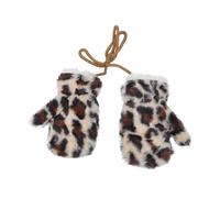 IPENNY Children's Plush Leopard Print Mittens with Anti-lost String Winter Thermal Fur Lined Gloves Warm Fluffy Full Finger Gloves Cold Weather Cycling Ski Glove for 3-7 Years Old (Beige)