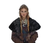 IPENNY Faux Fur Viking Shawl Medieval Barbarian Shoulder Wrap Furry Renaissance Warrior King Fur Collar Halloween Outfit for Themed Parties Retro Cape for LARP (#1:Black)