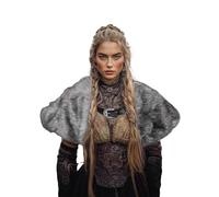 IPENNY Faux Fur Viking Shawl Medieval Barbarian Shoulder Wrap Furry Renaissance Warrior King Fur Collar Halloween Outfit for Themed Parties Retro Cape for LARP (#1:Grey)
