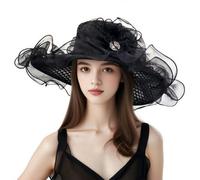 IPENNY Ladies Wide-Brimmed Organza Sun Hat Floppy Elegant Bridal Wedding Hat Summer Bucket Hats Lightweight Travel Beach Cap Fascinator Tea-Party-Hat Church Cocktail Bolwer (#1:Black)