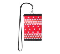 IPENNY Lanyard Trifold Card Holder Wallet with Key Ring, Multiple Card Slots, Small Zipper Coin Pocket for Students Teens, Red, Cute