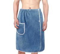 IPENNY Men’s Absorbent Body Wrap Bath Towel Soft Cozy Bathrobe Quick Dry Microfibre Sarong Kilt with Pocket & Adjustable Closure- For Home Pool Shower Bath Gym Sauna, One Size Fits Most