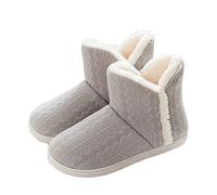 IPENNY Men's Women's Warm Cozy Knit Boots Indoor Slipper Boots Non-Slip House Slippers Fuzzy Ankle High Snow Bootie with Knitted Upper & Fleece Lined Warm Ankle Bootie Slippers