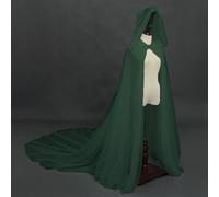 IPENNY Mesh Sheer Hooded Cape Vintage Gothic Long Tulle Cape Halloween Ghost Vampire Wedding Bride Cloak Witch Wizard Victorian Party Fancy Dress Costume (Green-double layers)