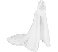IPENNY Mesh Sheer Hooded Cape Vintage Gothic Long Tulle Cape Halloween Ghost Vampire Wedding Bride Cloak Witch Wizard Victorian Party Fancy Dress Costume (White-double layers)