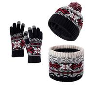 IPENNY Set of 3 Children's Knitted Hat Scarf Gloves with Plush Lining Thermal Winter Pom Beanie Cap Snood Neck Warmer Magic Strecthy Gloves Accessories Sets for Boys Girls 3-10 Yrs (Black)