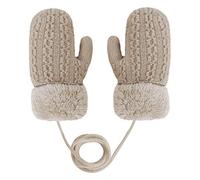 IPENNY Toddlers Kids Warm Knitted Full Finger Gloves Magic Stretch Mittens Plush Lined Ski Gloves Mittens with Fluffy Wrist Cuffs,Beige