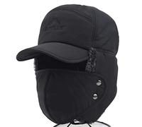 IPENNY Unisex Winter Warm Trapper Hat 3 in 1 Faux Fur Bomber Hat Earflap with Mask Full Face Protective Cover Windproof Trooper Hat Baseball Cap Snow Ski Cap for Cycling Camping Hiking Black