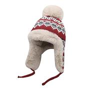 IPENNY Women Girls Winter Chunky Beanie Hat with Earflap Fluffy Warm Woolly Lined Knitted Hat Pompom Ushanka Hat Thermal Skull Cap Outdoor Activity Ski Cap (UK, Numeric, 5, 8, Red)