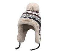 IPENNY Women Knitted Beanie Ear Flaps Hat with Pompom Thicken Warm Faux Fur Lining Skull Cap Thermal Windproof Trapper Hat for Outdoor Activities Skiing Cycling (UK, Alpha, One Size, Style-3)
