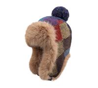 IPENNY Women Knitted Beanie Ear Flaps Hat with Pompom Thicken Warm Faux Fur Lining Skull Cap Thermal Windproof Trapper Hat for Outdoor Activities Skiing Cycling (UK, Alpha, One Size, Style-1)