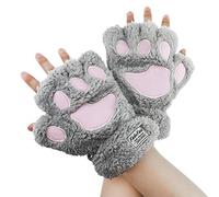IPENNY Womens Girls Cat Paw Claw Gloves Winter Warm Plush Faux Fur Fingerless Mittens