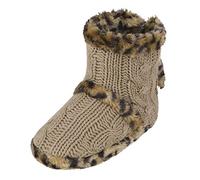 IPENNY Womens Leopard Knit House Slippers Boots Warm Fuzzy Fleece Lined Ankle Bootie