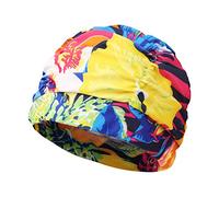 IPENNY Womens Long Hair Swimming Cap Elastic Soft Fabric Hot Spring Bathing Cap Flowers Pleated Turban Hat Beanie Hat Hair Protector for Swim Pool Beach Shower