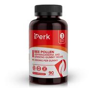 iPerk Bee Pollen, Ashwagandha & Ginseng Gummy Bears - 3300mg Formula | 90 Gummies | 3-Month Supply | Made in The UK | Halal Beef Gelatin | Natural Daily Support