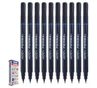 iPERMA Permanent Marker Pens, BLUE, Fine Point, Pack of 10, Waterproof, Quick Drying, Mark Write Sketch, Writes Most Surfaces, iZOFAX Black Ball Pen