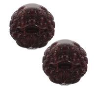Ipetboom 1 Pair 4cm Wooden Hand Massage Balls with Lion Carving Chinese Style Baoding Balls Set for Hand Strength Therapy and Stress Relief for Seniors and Physical Therapy
