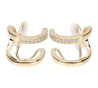 Ipetboom 1 Pair C Shape Ear Clip Earrings for Women Double-Layer Hollow Design Non-Piercing Ear Bone 14K Gold Plated Jewelry