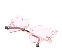 Ipetboom 1 Pair Sunglasses Retro Shaped Frame Tinted Sunglass Heart Flame Women Bold Party Oversized Polarised Rimless Heart Glasses Adults Polarized Eyewear Round Pink Metal