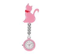 Ipetboom 1 PC Nurse Clip Hanging Watch Cute Cat Design Quartz Pocket Watch Portable Fob for Nurses Accurate Timing Heat Resistant Lovely Pink Color for Healthcare Professionals