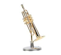 Ipetboom 1 Set Miniature Trumpet Model Copper Decorative Wind Instrument Adornment with Case and Base for Music Lovers and Home Decor