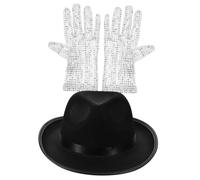 Ipetboom 1 Set Sequin Gloves and Top Hat for Cosplay Costume Eye Catching Party Accessory for Halloween Birthday Celebrations and Theatrical Performances