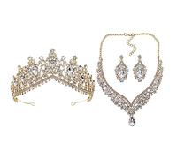 Ipetboom 1 Set Set Women Jewelry Bride Jewelries Rose Gold Necklace Rhinestone Dangle Earrings De Para Mujer Princess Necklace Bridal Hair Accessories Bridal Necklace Tiara Imitation Pearls