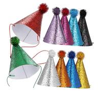 Ipetboom 10 Pcs Adjustable Cone Party Hats with Strings for Adults and Pets Colorful Polyester Birthday Celebration Hats with Cute Ball Top Stable Wear for Birthday Parties and Festive