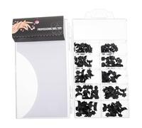 Ipetboom 100pcs French Style Flower Shape Fake Nails Tips Black Half Moon Manicure False Nail Art DIY Salon Full Cover for Women