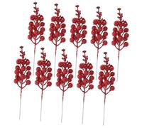 Ipetboom 10pcs Artificial Berry Stems for Christmas Tree Decoration Glitter Snowflake Simulation Berries Branches Red Material Festive Wreath Making and Holiday Party Decor