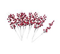 Ipetboom 10Pcs Artificial Red Berry Garland Simulation Christmas Tree Decor Bright Glossy Faux Berry Stems for Holiday Wreaths DIY Crafts Home Festival Decoration