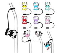Ipetboom 10Pcs Cute Cow Silicone Straw Stoppers Reusable Drinking Straw Caps Easy to Install Animal Shaped Straw Covers for Various Straw Types Fun and Stylish Drink Accessories