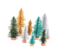 Ipetboom 10Pcs Mini Bottle Brush Trees Artificial Sisal Christmas Tabletop Decor with Wooden Base Frosted Miniature Pine Ornaments for DIY Holiday Village Party Window and Home Decoration