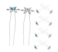 Ipetboom 10pcs U Shaped Metal Snowflake Hair Clips Dual Color Blue Silver Rhinestone Bridal Hair Accessories for Women Wedding Updos Secure Decorative Hairpins