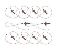Ipetboom 10PCS Vintage Wooden Cross Pendant Necklaces for Men Women - Unisex Catholic Christian Crucifix Jewelry, Blessed Prayer Faith Pendant for Car Rearview Mirror and Daily Wear