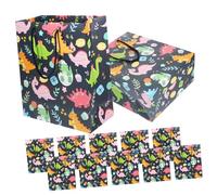Ipetboom 12 pcs Dinosaur Paper Party Favor Bags with Handles Portable Wrapping Bags for Birthday Wedding Shower Treats and