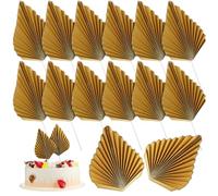 Ipetboom 12 Pcs Gold Leaf Large Fan Cupcake Toppers, Shiny Cake Picks for Birthday and Valentine’s Day Party Decorations, Fruit and Bar Picks for Event Cake Decor