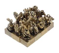 Ipetboom 12pcs Brass Zodiac Keychain Pendants Vintage Zodiac Sculptures Retro Style Brass Desk Ornaments Creative Chinese New Year Animal Decor for Home and Office