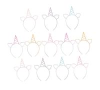 Ipetboom 12pcs Colorful Unicorn Horn Headbands for Women Lightweight Plastic Glitter Hair Hoops with Ears Vibrant Spraypainted Colors Comfortable Fit Party Hairbands for Carnival Festival
