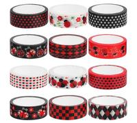 Ipetboom 12pcs Ladybug Washi Tape Set, Decorative Black Plaid Paper Adhesive Tape for DIY Scrapbooking, Journaling, Planner Crafting and Wrapping