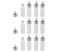 Ipetboom 12Pcs Large 35X11Mm Glass Perfume Bottle Pendant with Bright Silver Acrylic Cap, Mini Hanging Vial Charm Keychain for Travel and Decorative Wishing Bottles