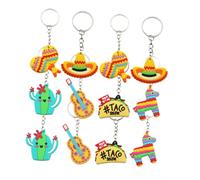 Ipetboom 12pcs Mexican Fiesta Party Keychains PVC Cactus Hat Guitar Designs Lightweight Rust Resistant Key Rings for Carnival Accessories and Gift Decorations