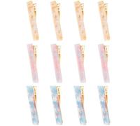 Ipetboom 12pcs Retro Acetate Leopard Print Hair Barrettes Vintage Marble Pattern Long Hair Clips for Women Lightweight Decorative Accessories in Yellow Sky Blue and Light Purple