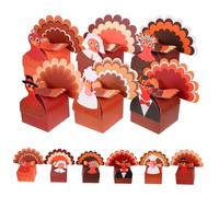 Ipetboom 12pcs Thanksgiving Turkey Goodies Boxes with Sturdy Square Base Colorful Paper Treat Containers for Fall Harvest Party Favors and Family Gatherings