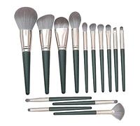 Ipetboom 14pcs Makeup Brush Set Wooden Handle and Soft Cosmetic Brushes for Face and Eye Makeup for Daily and Blackish Green